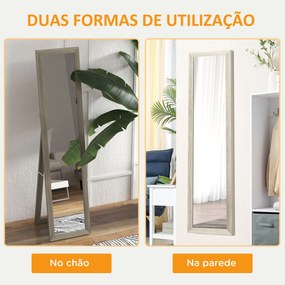 Espelho de Pé 37x155 cm Espelho de Corpo Inteiro Espelho de Parede Retangular com Estrutura de Madeira Cinzento