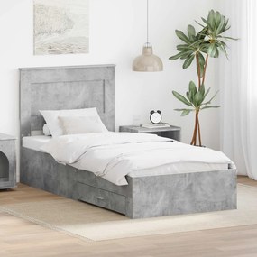 vidaXL Estrutura da Cama com gaveta Cinza Concreto e Prata 75 x 190 cm