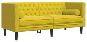 3 pcs conjunto de sofás chesterfield com rolos veludo amarelo