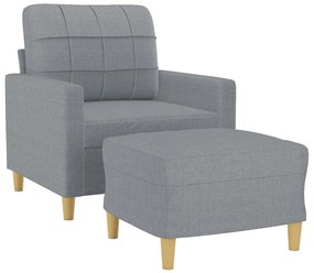Poltrona com apoio de pés 60 cm tecido cinzento-claro