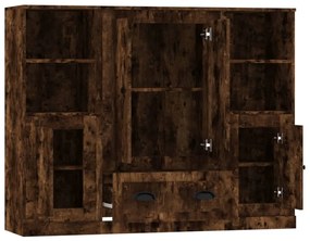 Armários altos 3 pcs derivados de madeira carvalho fumado