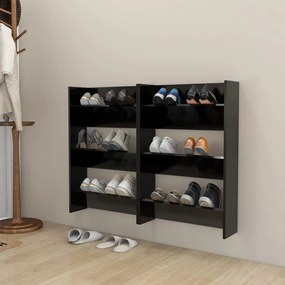 vidaXL Sapateiras de parede 2 pcs 60x18x90 cm derivados madeira preto