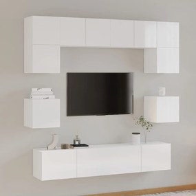 vidaXL 8 pcs conjunto móveis de TV madeira processada branco brilhante