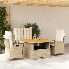 vidaXL 4 pcs conjunto de jantar p/ jardim c/ almofadões vime PE bege