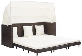 Espreguiçadeira extensível 3 lugares com toldo vime PE castanho
