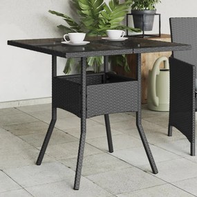 vidaXL Mesa de jardim com tampo de vidro 80x80x75 cm vime PE preto