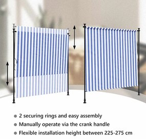 Estore de rolo para exterior 150x270cm tecido/aço azul e branco