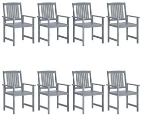 Cadeiras de jardim c/ almofadões 8 pcs acácia maciça cinzento