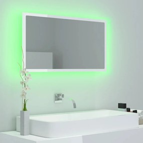 Espelho casa banho c/ LED 80x8,5x37cm acrílico branco brilhante