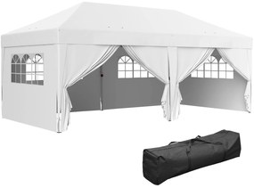 Outsunny Tenda Dobrável 5,90x2,95 m Tenda de Jardim com 6 Paredes Laterais Impermeável Anti-UV e Bolsa de Transporte Branco