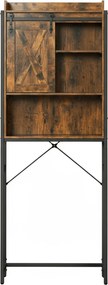 Estante para máquina de lavar ou sob sanita 64 x 24 x 171 cm com armário castanho rustico-preto