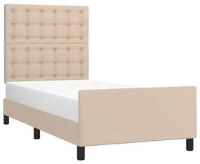 Estrutura cama c/ cabeceira couro artif. 90x190 cm cappuccino