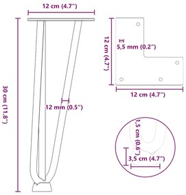 Pernas de grampo para mesa de centro 4 peças Aço natural 30 cm Aço mac