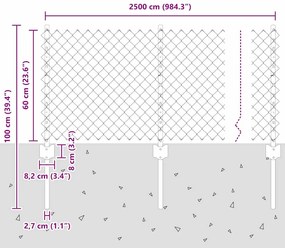 Cerca de Cadeia com 22 Postes U Cinza 0.6x25 m de Aço