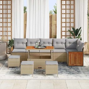 Conjunto de Sofá de Jardim de 10 Peças com Almofadas Bege Rattan Sinté