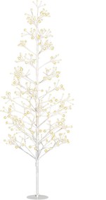 Árvore de Natal Artificial 180 cm com 384 Luzes LED Branco-Quente Ramos Flexíveis Base de Aço Branco