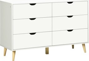 HOMCOM Cómoda com 6 Gavetas e Pés Elevados Cómoda para Dormitório Estilo Moderno Anti-Tombo 120x40x76 cm Branco | Aosom Portugal