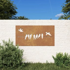 Decoração p/ muro de jardim 105x55cm aço corten design pássaros
