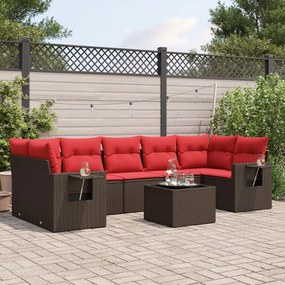 vidaXL 8 pcs conjunto sofás de jardim c/ almofadões vime PE castanho