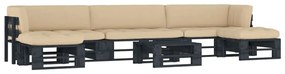 vidaXL 6 pcs conj. lounge paletes c/ almofadões pinho impregnado preto