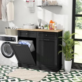Armário de cozinha 100 x 35 x 90,5 cm com caixote lixo rebatível de 42 L 2 gavetas Estante ajustável para sala de jantar Preto