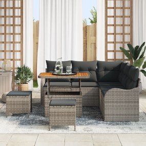 Conjunto de Sofás de Jardim de 8 Peças com Almofadas Cinza Rattan de P