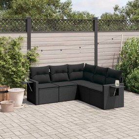 5 pcs conjunto sofás de jardim com almofadões vime PE preto