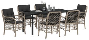 Conjunto de Jantar de Jardim 7 Peças com Almofadas Cinzento Claro Vime