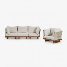 Conjunto De Jardim Com Sofá Modular De 3 Peças Com 2 Cadeirões De Canto E Cadeirão Em Madeira De Acácia Dailin Castanho Acácia - Sklum