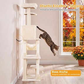 Árvore para Gatos Multinível, 73 x 50 x 168 cm, Postes de Arranhar em Sisal, Bege
