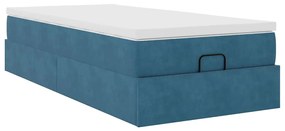 Estrutura cama otomana com colchão azul escuro 90x190cm veludo