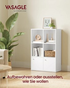 Estante aberta com 3 níveis e 2 compartimentos com portas, 29 × 65,8 × 97,8 cm, branca