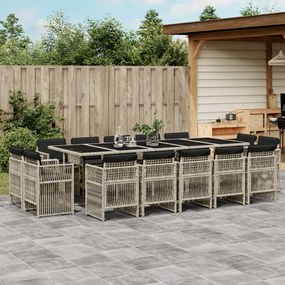 vidaXL 15 pcs conj. jantar jardim c/ almofadões vime PE cinzento-claro