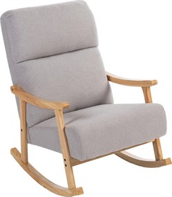HOMCOM Poltrona Baloiço Moderna em Borrego com Apoio para os Braços de Madeira de Faia Poltrona de Amamentação 65x90x98 cm Cinza | Aosom Portugal