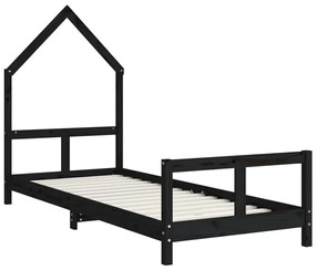 Estrutura de cama infantil 80x200 cm pinho maciço preto