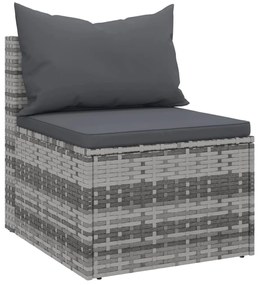 4 pcs conjunto sofás de jardim c/ almofadões vime PE cinzento