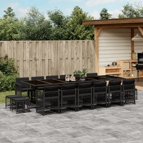 17 pcs conjunto de jantar p/ jardim c/ almofadões vime PE preto