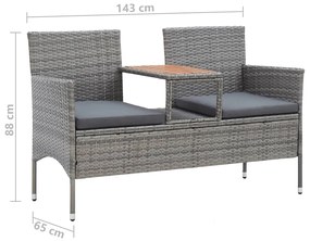 Banco de jardim 2 lugares com mesa centro 143 cm vime PE cinza