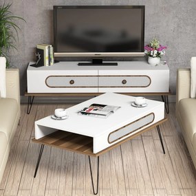 Conjunto de Mobiliário de Sala de Estar Ekol – Branco – TV Unit: 145x4