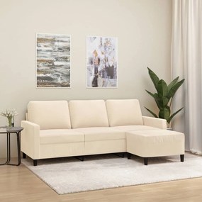 vidaXL Sofá de 3 lugares com apoio de pés 180 cm veludo cor creme