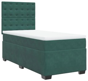 Cama com molas/colchão 90x200 cm veludo verde-escuro