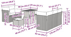 Conjunto de Sofás de Jardim vidaXL com 8 Peças e Almofadas Cinza Ratta
