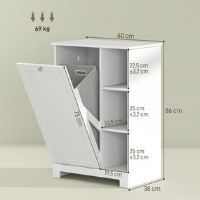 Móvel Casa de Banho com Cesto para Roupa Móvel Auxiliar Casa de Banho com Prateleiras Abertas e Cesta Amovível 60x38x86 cm Branco