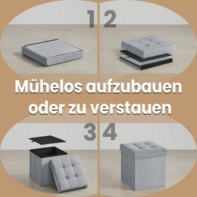 Banco com espaço de arrumação em veludo 38 x 38 x 38 cm cinzento