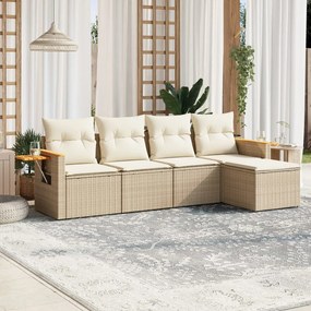 5 pcs conjunto de sofás p/ jardim com almofadões vime PE bege