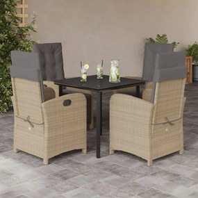 vidaXL 5pcs conj. jantar jardim c/ almofadões vime PE bege misturado