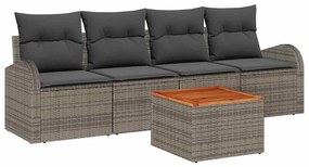 Conjunto de Sofá de Jardim com 5 Peças e Almofadas Cinzas em Rattan Po