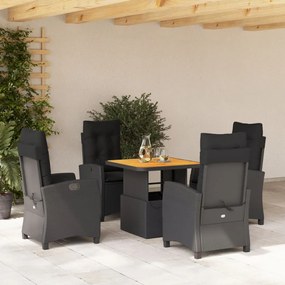 vidaXL 5 pcs conjunto de jantar p/ jardim c/ almofadões vime PE preto