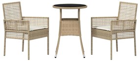 Conjunto de Jantar de 3 Peças Bege de Rattan
