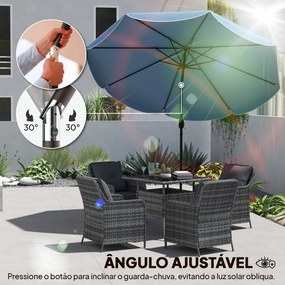 Chapéu de Sol para Jardim Ø2,7 m com Inclinação Ajustável, Manivela e Volante Azul Celeste
